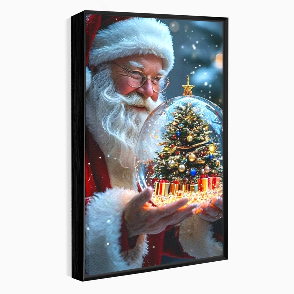 Tablou canvas cu tablou canvas cu mos craciun, in rama de aluminiu negru
